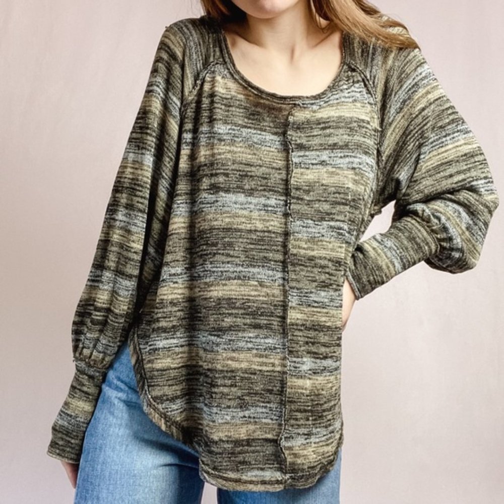 FREE PEOPLE oversized space dye striped scoop neck balloon sleeve top